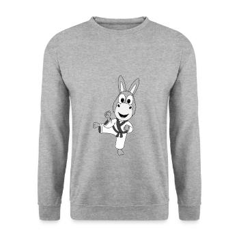 ESEL - KARATE - JUDO - SPORT - TIER - TIERISCH - Unisex Pullover - Weißgrau meliert - Vorne - Alina (178cm) & Michal (187cm)