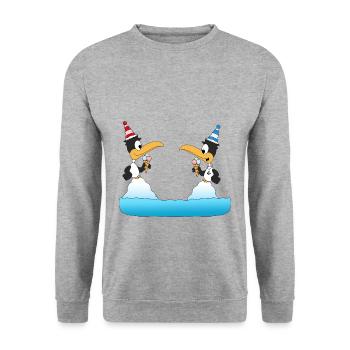 PINGUINE - EIS - TIERE - WINTER - LIEBE - LOVE - Unisex Pullover - Weißgrau meliert - Vorne - Alina (178cm) & Michal (187cm)