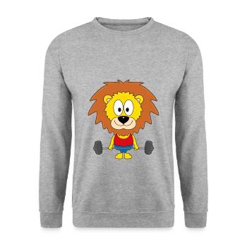 LÖWE - FITNESS - SPORT - TIERISCH - FIT - Unisex Pullover - Weißgrau meliert - Vorne - Alina (178cm) & Michal (187cm)