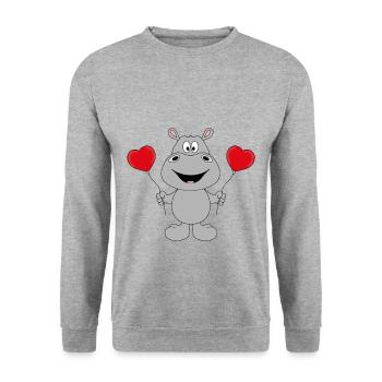 NILPFERD - LIEBE - LUFTBALLONS - TIER - TIERISCH - Unisex Pullover - Weißgrau meliert - Vorne - Alina (178cm) & Michal (187cm)