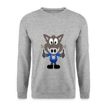 WILDSCHWEIN - ZAUBERER - TIER - KIND - BABY - Unisex Pullover - Weißgrau meliert - Vorne - Alina (178cm) & Michal (187cm)