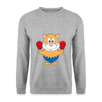 BOXER - HAMSTER - BOXEN - SPORT - TIER - TIERISCH - Unisex Pullover - Weißgrau meliert - Vorne - Alina (178cm) & Michal (187cm)