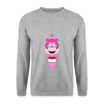 EINHORN - GEBURTSTAG - KIND - BABY - PARTY - Unisex Pullover - Weißgrau meliert - Vorne - Alina (178cm) & Michal (187cm)