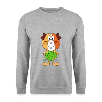 MEERSCHWEINCHEN - KLEEBLATT - GLÜCKSBRINGER - Unisex Pullover - Weißgrau meliert - Vorne - Alina (178cm) & Michal (187cm)