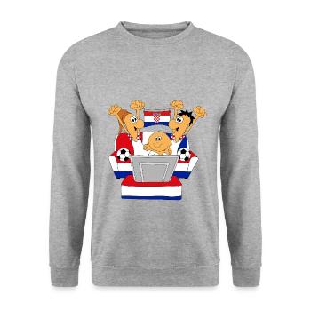 KROATIEN - FUßBALL - WM - WELTMEISTERSCHAFT - FANS - Unisex Pullover - Weißgrau meliert - Vorne - Alina (178cm) & Michal (187cm)