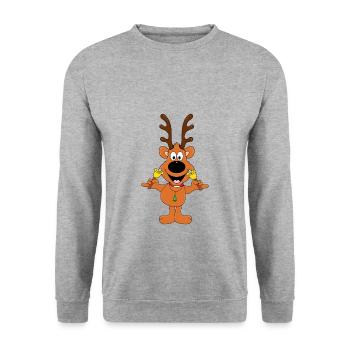 RENTIER - REH - WEIHNACHTEN - GLÖCKCHEN - GLOCKEN - Unisex Pullover - Weißgrau meliert - Vorne - Alina (178cm) & Michal (187cm)