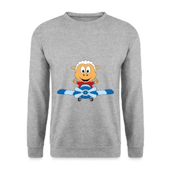 SCHAF - FLUGZEUG - FLIEGEN - PILOT - TIER - Unisex Pullover - Weißgrau meliert - Vorne - Alina (178cm) & Michal (187cm)