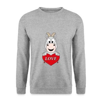 ZIEGE - LIEBE - HERZ - TIER - TIERISCH - VERLIEBT - Unisex Pullover - Weißgrau meliert - Vorne - Alina (178cm) & Michal (187cm)