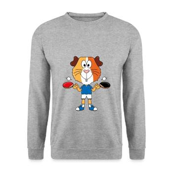 MEERSCHWEINCHEN - TISCHTENNIS - SPORT - TIERISCH - Unisex Pullover - Weißgrau meliert - Vorne - Alina (178cm) & Michal (187cm)