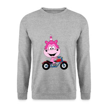 EINHORN - MOTORRAD - BIKER - MOTORSPORT - Unisex Pullover - Weißgrau meliert - Vorne - Alina (178cm) & Michal (187cm)