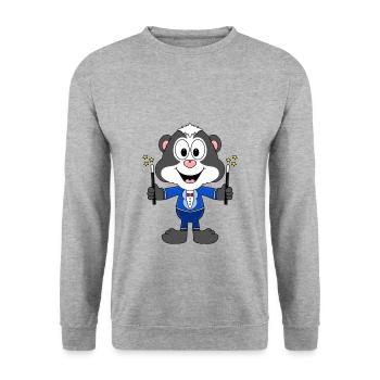 STINKTIER - ZAUBERER - TIER - KIND - BABY - Unisex Pullover - Weißgrau meliert - Vorne - Alina (178cm) & Michal (187cm)