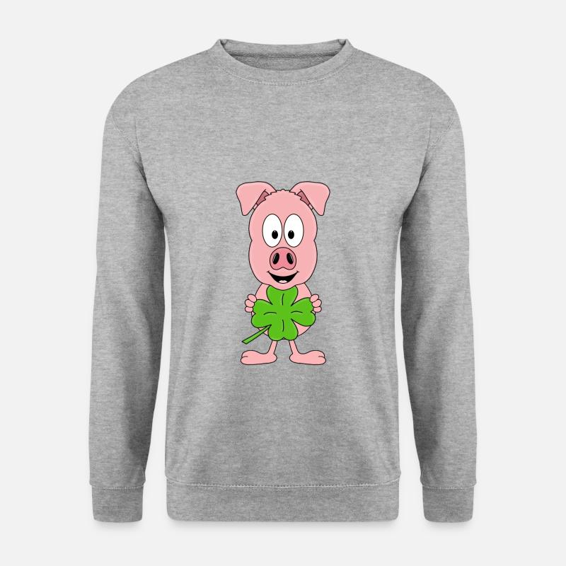 SCHWEIN - KLEEBLATT - GLÜCKSSCHWEIN - TIER - Unisex Pullover - Weißgrau meliert