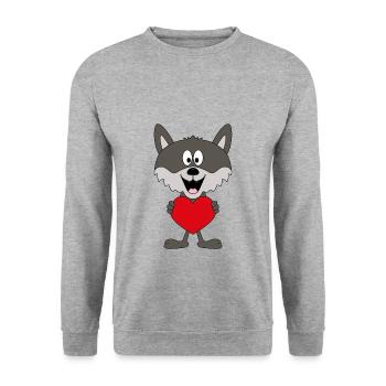 WOLF - HERZ - LIEBE - LOVE - TIER - KIND - BABY - Unisex Pullover - Weißgrau meliert - Vorne - Alina (178cm) & Michal (187cm)