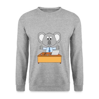 KOALA - ARBEIT - JOB - CHEF - SCHREIBTISCH - TIER - Unisex Pullover - Weißgrau meliert - Vorne - Alina (178cm) & Michal (187cm)