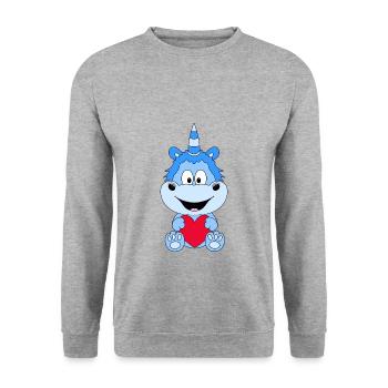 EINHORN - HERZ - LIEBE - KIND - BABY - LOVE - Unisex Pullover - Weißgrau meliert - Vorne - Alina (178cm) & Michal (187cm)