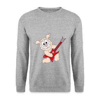 GITARRE - MUSIK - LIEBE - LAMA - ALPAKA - TIERISCH - Unisex Pullover - Weißgrau meliert - Vorne - Alina (178cm) & Michal (187cm)