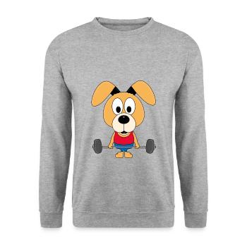 HUND - FITNESS - GEWICHTHEBER - FIT - SPORT - TIER - Unisex Pullover - Weißgrau meliert - Vorne - Alina (178cm) & Michal (187cm)