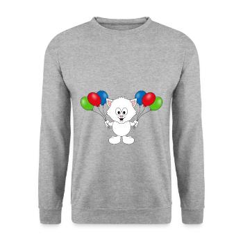 KATZE - LUFTBALLONS - TIER - KIND - BABY - Unisex Pullover - Weißgrau meliert - Vorne - Alina (178cm) & Michal (187cm)