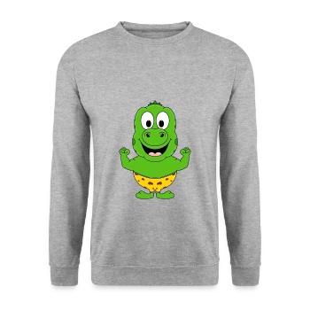 DINOSAURIER - MUSKELN - FIT - BODYBUILDING - SPORT - Unisex Pullover - Weißgrau meliert - Vorne - Alina (178cm) & Michal (187cm)