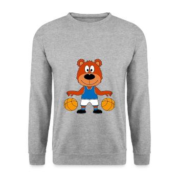 BASKETBALL - SPORT - TIER - BÄR - TEDDYBÄR - TEDDY - Unisex Pullover - Weißgrau meliert - Vorne - Alina (178cm) & Michal (187cm)