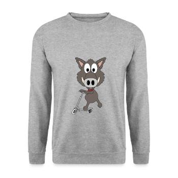 ROLLER - WILDSCHWEIN - TIER - KIND - BABY - FUN - Unisex Pullover - Weißgrau meliert - Vorne - Alina (178cm) & Michal (187cm)