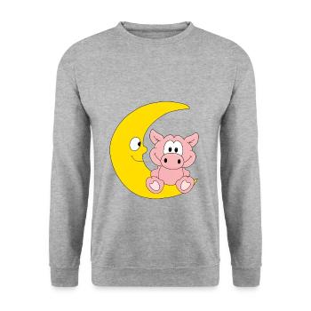 MOND - SCHWEIN - TIER - TIERISCH - KIND - BABY - Unisex Pullover - Weißgrau meliert - Vorne - Alina (178cm) & Michal (187cm)