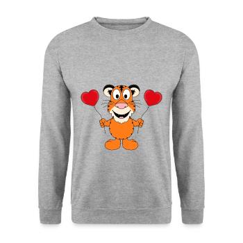TIGER - LUFTBALLONS - LIEBE - TIER - KIND - BABY - Unisex Pullover - Weißgrau meliert - Vorne - Alina (178cm) & Michal (187cm)