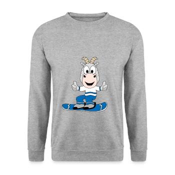 SNOWBOARD - ZIEGE - WINTERSPORT - TIER - KIND - Unisex Pullover - Weißgrau meliert - Vorne - Alina (178cm) & Michal (187cm)