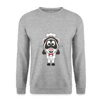 KOCH - BÄCKER - FRETTCHEN - TIER - TIERISCH - GUT - Unisex Pullover - Weißgrau meliert - Vorne - Alina (178cm) & Michal (187cm)