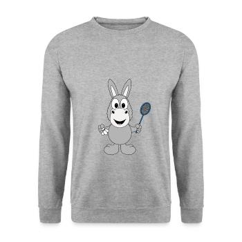 FEDERBALL - BADMINTON - SPORT - ESEL - TIER - KIND - Unisex Pullover - Weißgrau meliert - Vorne - Alina (178cm) & Michal (187cm)