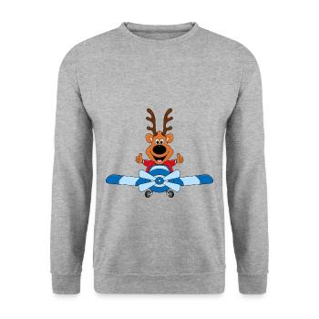 FLUGZEUG - REH - PILOT - TIER - KIND - BABY - Unisex Pullover - Weißgrau meliert - Vorne - Alina (178cm) & Michal (187cm)