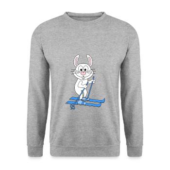 SKI - HASE - WINTERSPORT - TIER - KIND - BABY - Unisex Pullover - Weißgrau meliert - Vorne - Alina (178cm) & Michal (187cm)