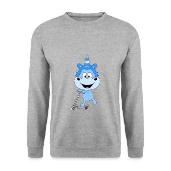 EINHORN - ROLLER - KIND - BABY - Unisex Pullover - Weißgrau meliert - Vorne - Alina (178cm) & Michal (187cm)
