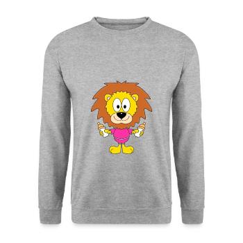 LÖWE - BABY - TIER - TIERISCH - KIND - KINDER - Unisex Pullover - Weißgrau meliert - Vorne - Alina (178cm) & Michal (187cm)