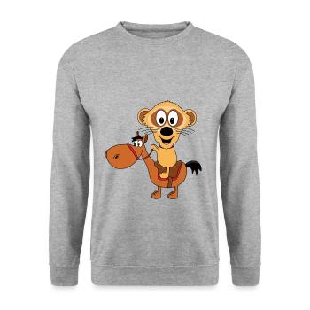 PFERD - REITEN - ERDMÄNNCHEN - TIERE - TIERISCH - Unisex Pullover - Weißgrau meliert - Vorne - Alina (178cm) & Michal (187cm)