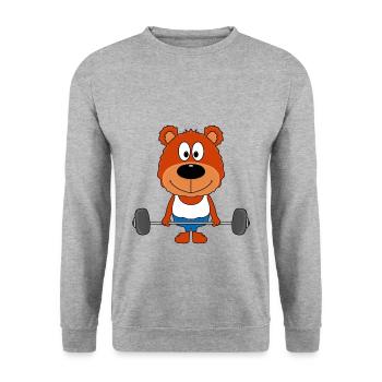 TEDDY - BÄR - FITNESS - BODYBUILDING - TIER - Unisex Pullover - Weißgrau meliert - Vorne - Alina (178cm) & Michal (187cm)