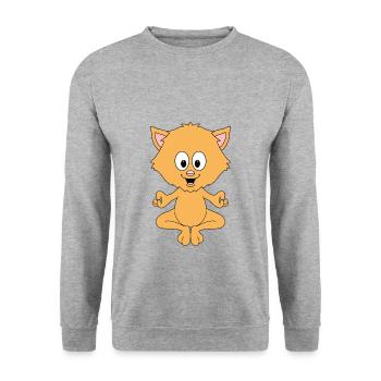 YOGA - PILATES - KATZE - KATER - TIER - Unisex Pullover - Weißgrau meliert - Vorne - Alina (178cm) & Michal (187cm)