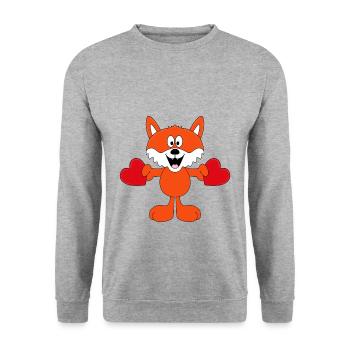 FUCHS - LIEBE - HERZEN - TIER - VERLIEBT - LOVE - Unisex Pullover - Weißgrau meliert - Vorne - Alina (178cm) & Michal (187cm)