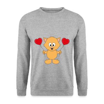 KATZE - LIEBE - LOVE - TIER - TIERISCH - VERLIEBT - Unisex Pullover - Weißgrau meliert - Vorne - Alina (178cm) & Michal (187cm)