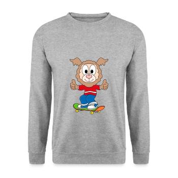 SKATEBOARD - SKATER - LAMA - ALPAKA - TIER - FUN - Unisex Pullover - Weißgrau meliert - Vorne - Alina (178cm) & Michal (187cm)