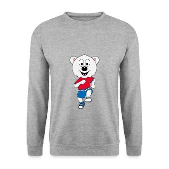 EISBÄR - LAUFEN - JOGGEN - SPORT - TIER - FUN - Unisex Pullover - Weißgrau meliert - Vorne - Alina (178cm) & Michal (187cm)