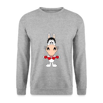 PFERD - PONY - HERZEN - LIEBE - TIER - VERLIEBT - Unisex Pullover - Weißgrau meliert - Vorne - Alina (178cm) & Michal (187cm)