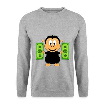 SCHWARZES SCHAF - GELD - TIER - TIERISCH - Unisex Pullover - Weißgrau meliert - Vorne - Alina (178cm) & Michal (187cm)