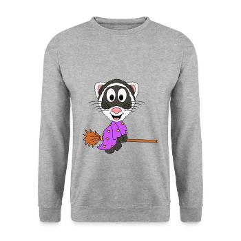 HEXE - FRETTCHEN - HEXENBESEN - TIER - Unisex Pullover - Weißgrau meliert - Vorne - Alina (178cm) & Michal (187cm)
