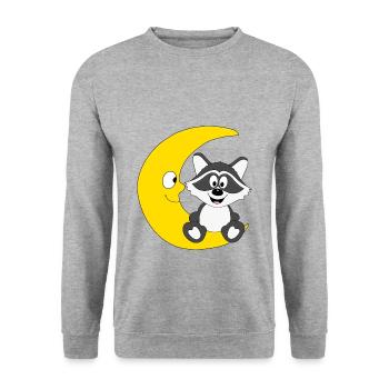 WASCHBÄR - MOND - TIER - KIND - BABY - Unisex Pullover - Weißgrau meliert - Vorne - Alina (178cm) & Michal (187cm)
