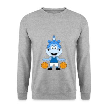 BASKETBALL - SPORT - EINHORN - KIND - BABY - Unisex Pullover - Weißgrau meliert - Vorne - Alina (178cm) & Michal (187cm)