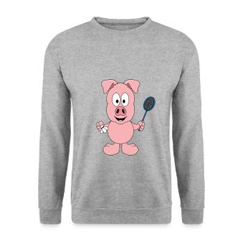 FEDERBALL - SPORT - BADMINTON - SCHWEIN - TIER - Unisex Pullover - Weißgrau meliert - Vorne - Alina (178cm) & Michal (187cm)