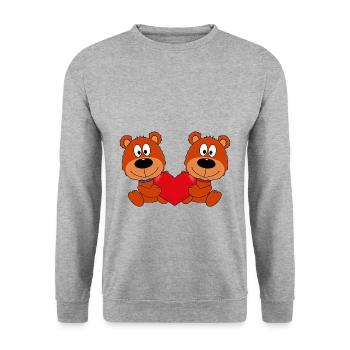 TEDDYS - BÄREN - TEDDYBÄREN - HERZ - LIEBE - LOVE - Unisex Pullover - Weißgrau meliert - Vorne - Alina (178cm) & Michal (187cm)