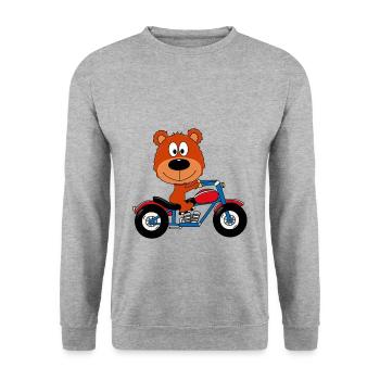 TEDDY - BÄR - TEDDYBÄR - MOTORRAD - BIKER - TIER - Unisex Pullover - Weißgrau meliert - Vorne - Alina (178cm) & Michal (187cm)