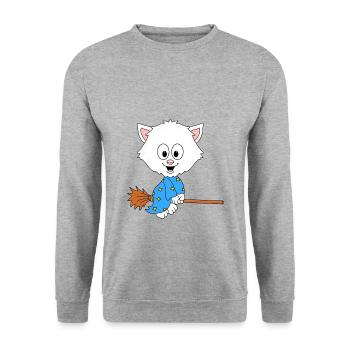 KATZE - HEXE - TIER - TIERISCH - KIND - BABY - Unisex Pullover - Weißgrau meliert - Vorne - Alina (178cm) & Michal (187cm)